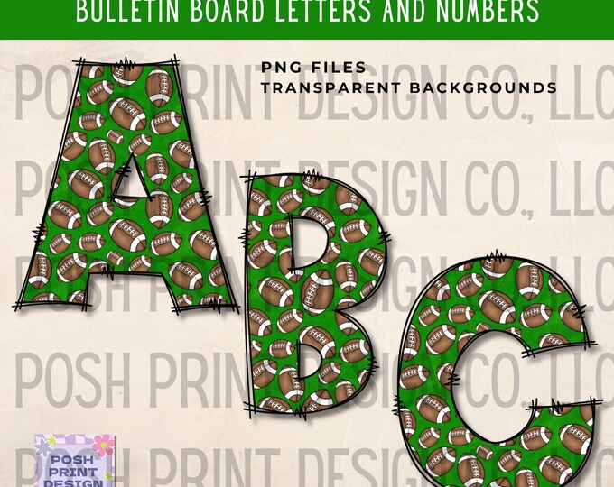 Football Alphabet Clip Art, Bulletin Board Letters, PNG files, Digital Download