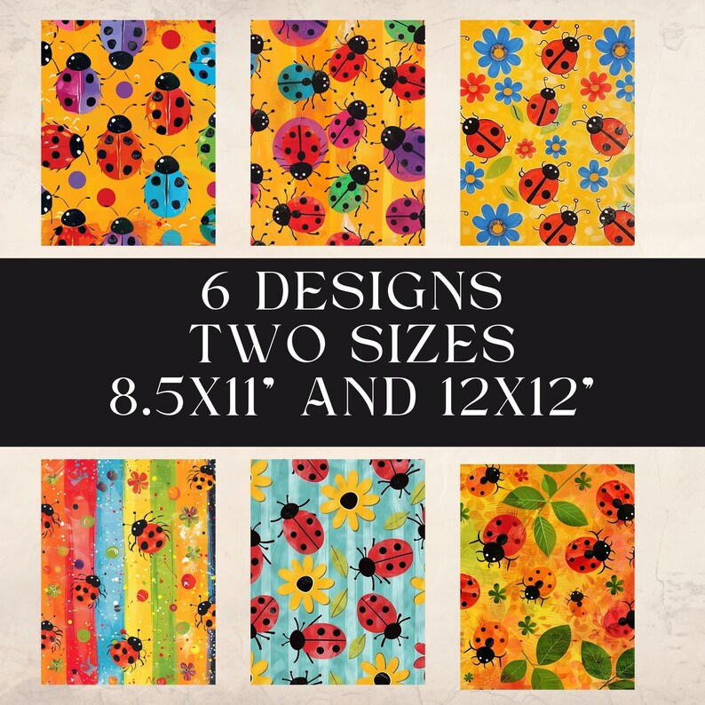 Colorful Ladybug Scrapbook Papers, Digital Papers, Junk Journal Papers ...