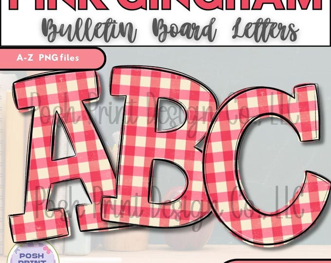 Pink Gingham Bulletin Board Letters | Alphabet Clip Art | Transparent PNG | Commercial Use