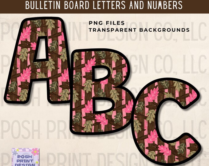 Pink Camo Alphabet Clip Art, Bulletin Board Letters, PNG files, Digital Download
