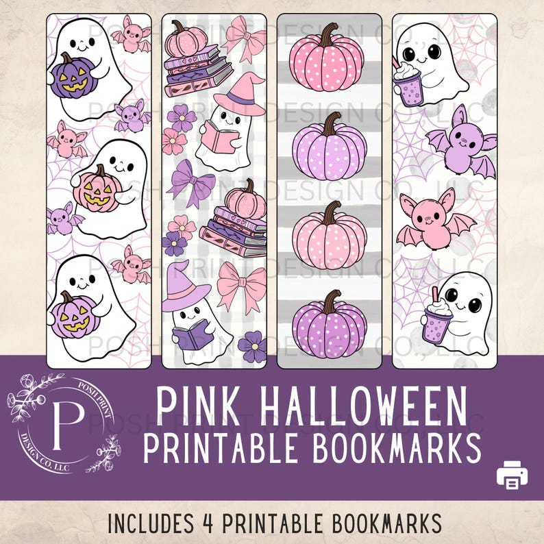 Cute Pink Halloween Printable Bookmarks, Bookmark, Ghosts and Books ...