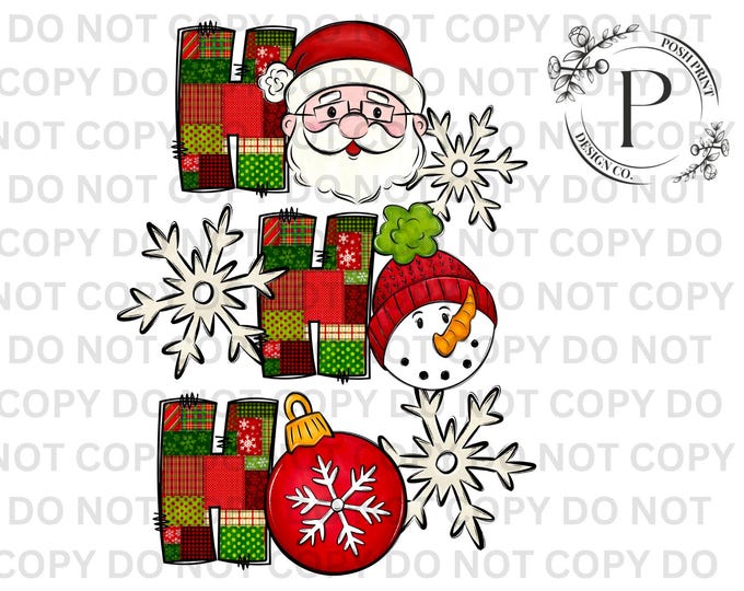 Ho Ho Ho Christmas PNG | Santa, Snowman, and Ornament Letters | Holiday Sublimation Design | Commercial Use