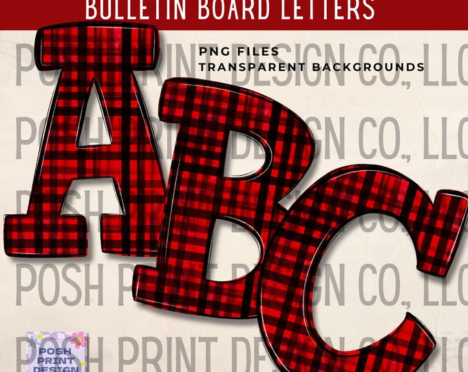 Red Buffalo Plaid Alphabet Clip Art |  Bulletin Board Letters | Transparent PNG | Commercial Use
