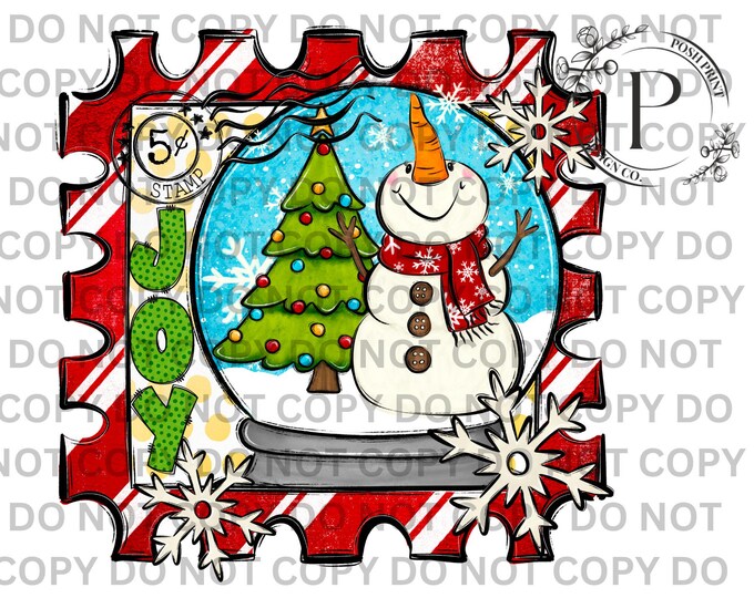 Christmas Snowglobe Postage Stamp PNG | T shirt Design | DTF | Sublimation | Commercial Use