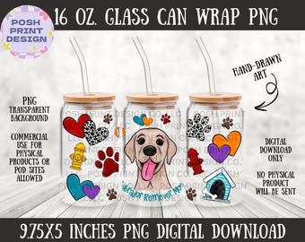 Labrador Retriever Dog Mom 16oz Glass Can Wrap PNG | Dog Lover Design (Digital Download)