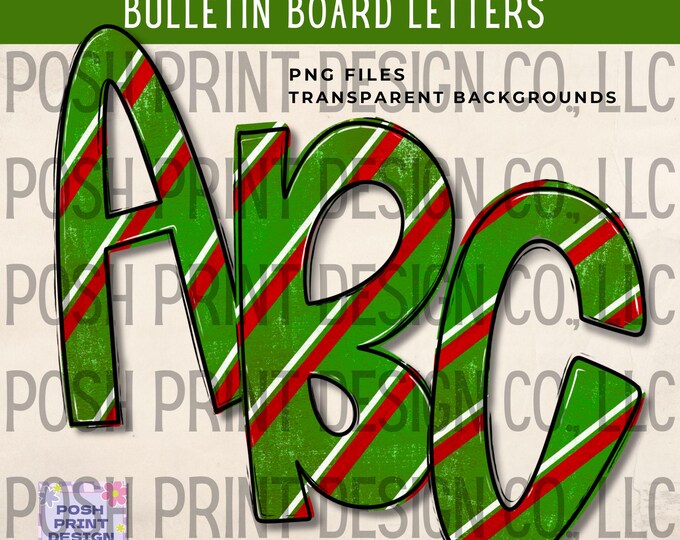 Christmas Stripes Alphabet Clip Art |  Bulletin Board Letters | Transparent PNG | Commercial Use