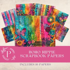 Colorful Boho Hippie Scrapbook Papers, Digital Papers, Junk Journal Papers, Backgrounds, 11x8.5 inches, JPG files, Digital Download