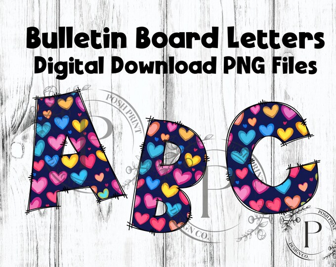 Valentine Hearts Bulletin Board Letters, Alphabet Clip Art, Letters, Clip Art, PNG files, Digital Download