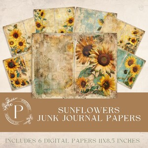 Sunflowers Junk Journal Papers, JPG files, Digital Download