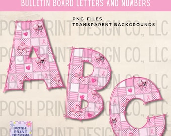 Breast Cancer Awareness Alphabet Clip Art, Bulletin Board Letters, PNG files, Digital Download