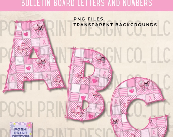 Breast Cancer Awareness Alphabet Clip Art, Bulletin Board Letters, PNG files, Digital Download