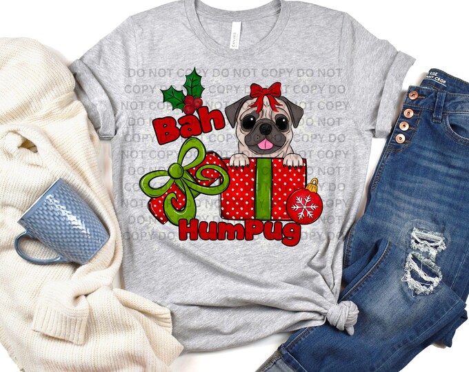 Bah HumPug PNG | Cute Christmas PNG | Pug Holiday Sublimation Design | Commercial Use