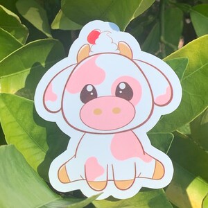 Strawberry Cheesecake Cow Holographic Die-Cut Sticker