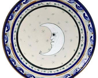 Vintage Erandi Tonala Mexico Ceramic 10.25" Dinner Plate Moon & Star Design