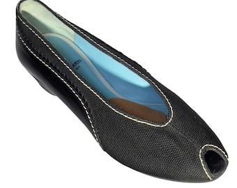 Thierry Rabotin Womens Black Peep-Toe Wedges Italian-Made Leather Fabric Size 38