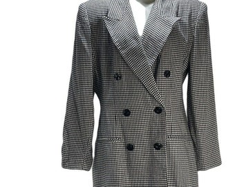 RAFAEL Womens Blazer Size 12 Houndstooth Double Breasted Jacket Blazer VINTAGE