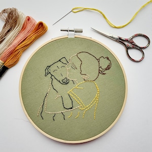 Embroidered portrait from photo, custom hand embroidery portrait, minimalist pet photo embroidery, anniversary or birthday gift