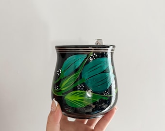 Floral Mexican Ceramic Black Clay Barro Mug – Handmade Pottery Coffee Cup, Rustic Terracotta Mug, Authentic Mexican Kitchen Decor