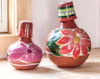Handmade Barro Floral Cántaro and Cup Set | Mexican Rustic Drinkware