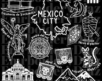 Mexico City Mexico State Doodle Design, Mexican State Clipart, Digital Download PNG, Mexico Outline Art, Cricut File, Printable Graphic