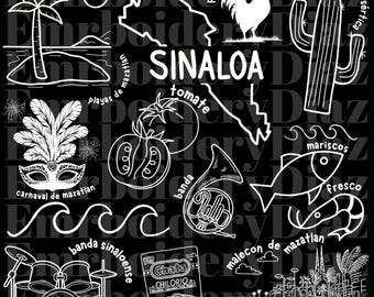 Sinaloa Mexico State Doodle Design, Mexican State Clipart, Digital Download PNG, Mexico Outline Art, Cricut File, Printable Graphic