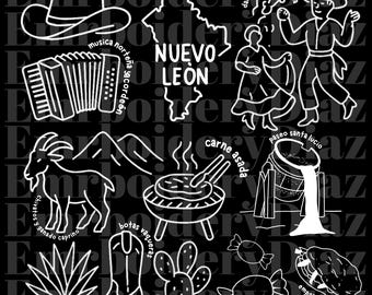 Nuevo León Mexico State Doodle Design, Mexican State Clipart, Digital Download PNG, Mexico Outline Art, Cricut File, Printable Graphic