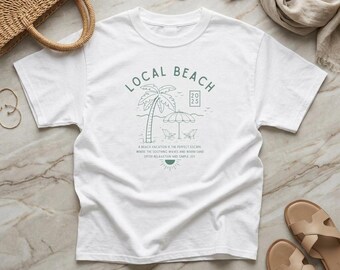 地元のビーチTシャツ｜オーバーサイズビーチシャツ、夏のバケーションギフト、海岸風Tシャツ、ビーチ好きへのギフト、女子旅シャツ