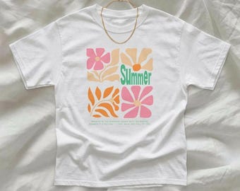 Summer Flowers Tee | Oversized Floral Shirt, Summer Gift for Her, Aesthetic Summer Tee, Floral Graphic Shirt, Boho Summer Top