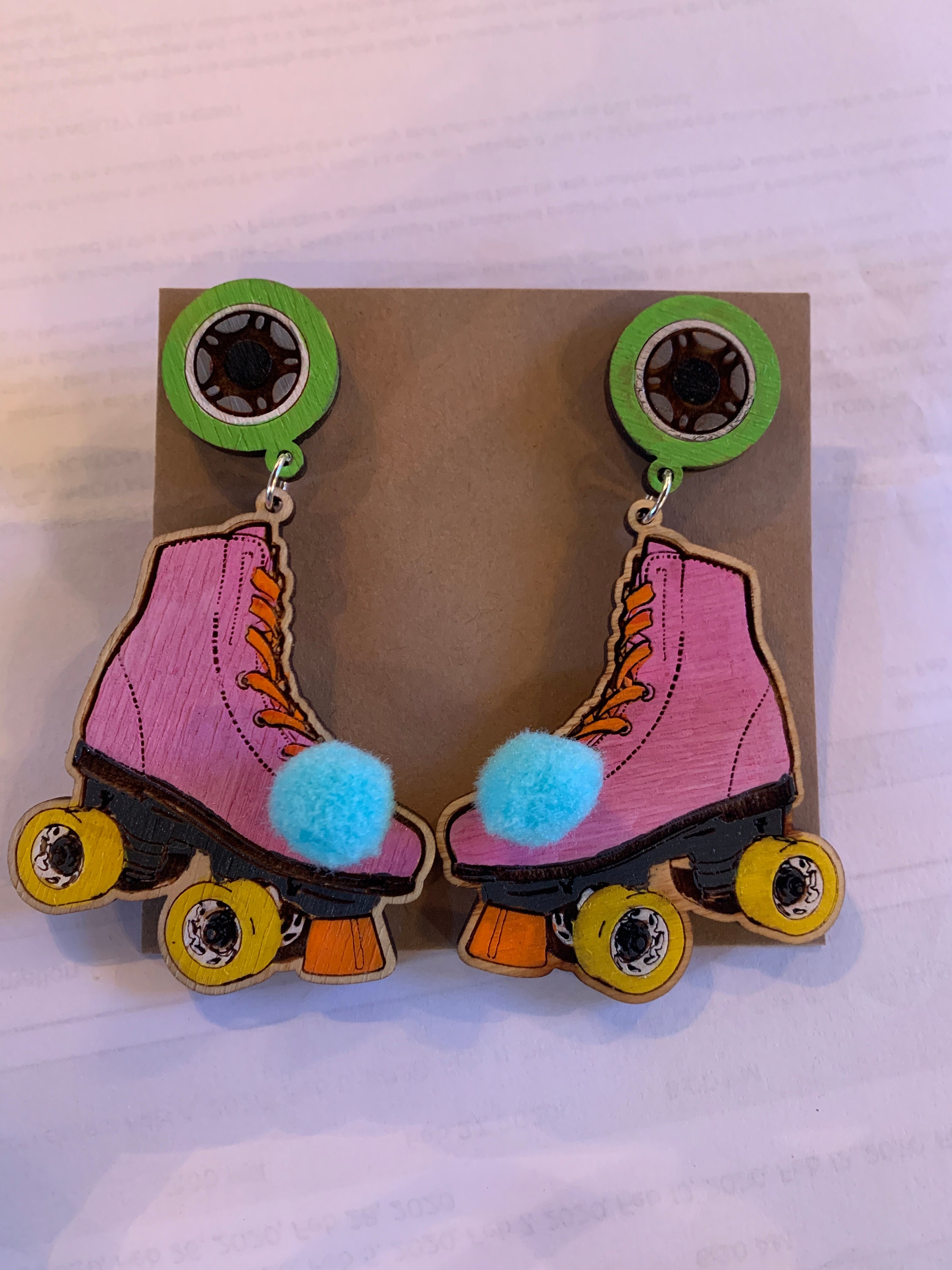 Hand Painted Wooden Roller Skate Earrings Etsy UK
