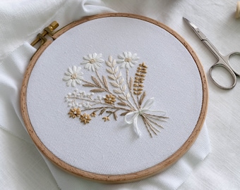 Bouquet embroidery pattern + video tutorial, beginner embroidery PDF pattern, flower embroidery designs