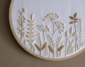 Patrón de bordado de prado de flores silvestres + videotutorial, patrón de bordado para principiantes en PDF, diseños de bordado botánico