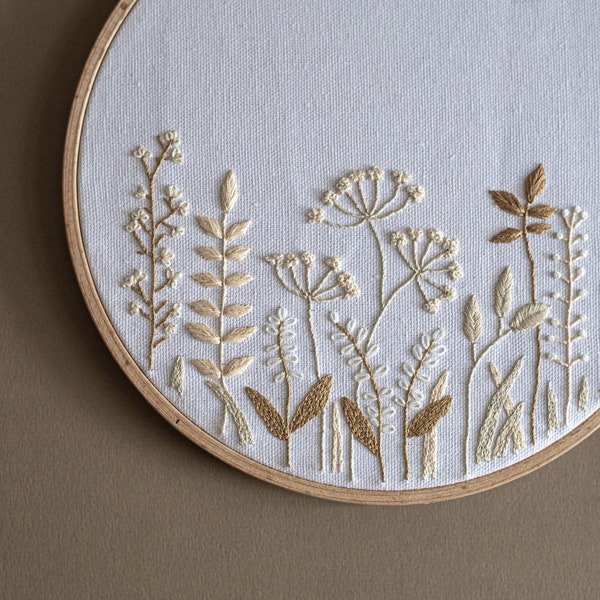 Wildflowers meadow embroidery pattern + video tutorial, beginner embroidery PDF pattern, botanical embroidery designs