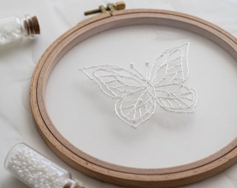 Butterfly embroidery pattern on tulle + video tutorial, beginner embroidery PDF pattern, floral embroidery designs