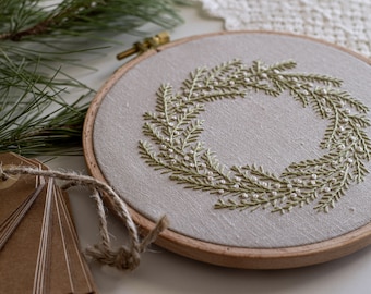 Christmas embroidery pattern + video tutorial, beginner embroidery PDF pattern, floral embroidery designs