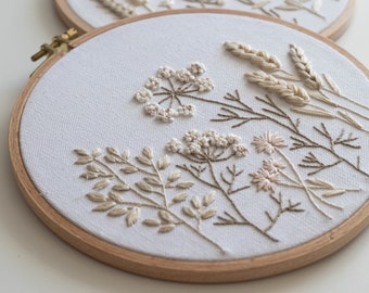 Wildflowers embroidery pattern + video tutorial, beginner embroidery PDF pattern, botanical embroidery designs