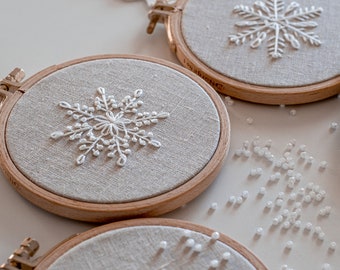 Five Snowflakes Christmas embroidery pattern + video tutorial, beginner embroidery PDF pattern, winter embroidery designs