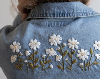 Floral embroidery pattern, beginner embroidery PDF pattern, embroidery for jeans jacket