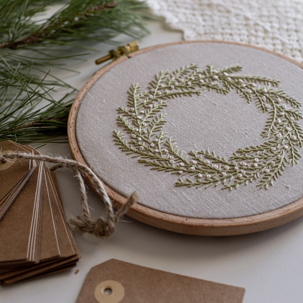 Christmas embroidery pattern + video tutorial, beginner embroidery PDF pattern, floral embroidery designs