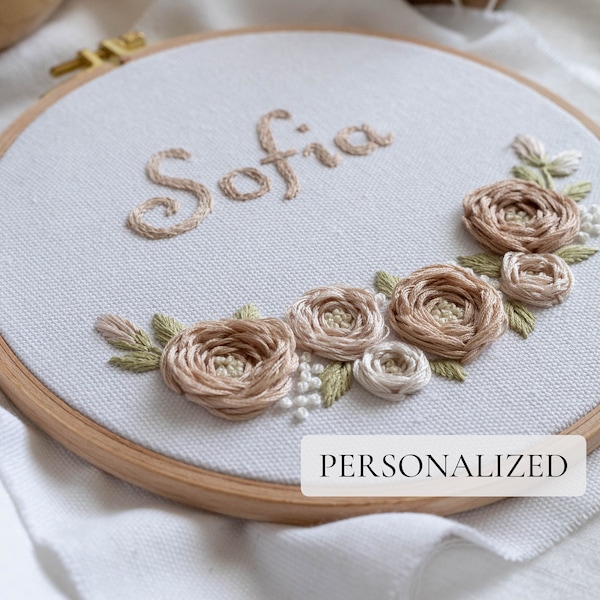 Personalized embroidery pattern + video tutorial, beginner embroidery PDF pattern, custom name nursery embroidery design