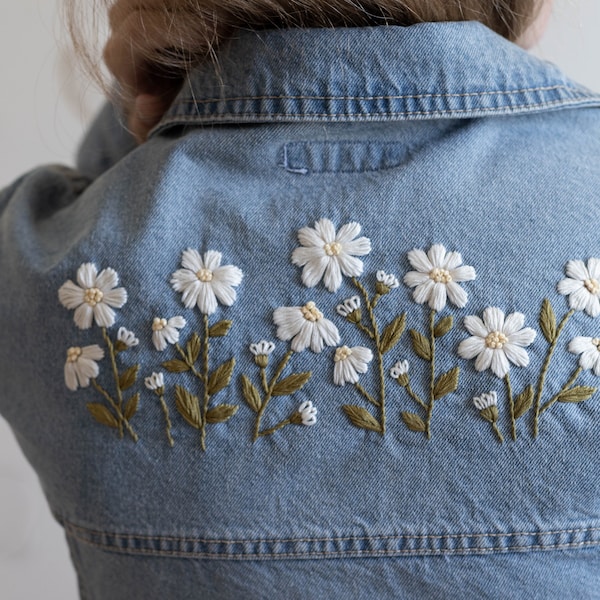 Floral embroidery pattern, beginner embroidery PDF pattern, embroidery for jeans jacket