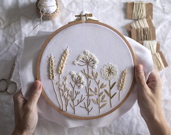 Wildflowers embroidery pattern + video tutorial, beginner embroidery PDF pattern, botanical embroidery designs