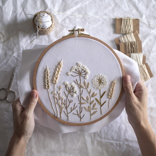 Wildflowers embroidery pattern + video tutorial, beginner embroidery PDF pattern, botanical embroidery designs