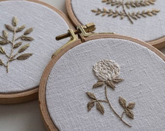 Five Flower embroidery patterns + video tutorial, beginner embroidery PDF pattern, floral embroidery designs