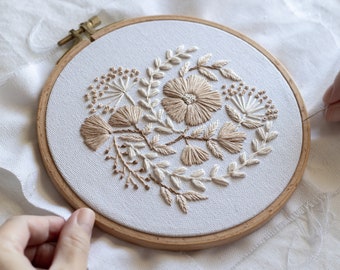Flower embroidery pattern + video tutorial, beginner embroidery PDF pattern, floral embroidery designs
