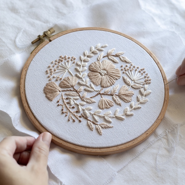 Flower embroidery pattern + video tutorial, beginner embroidery PDF pattern, floral embroidery designs