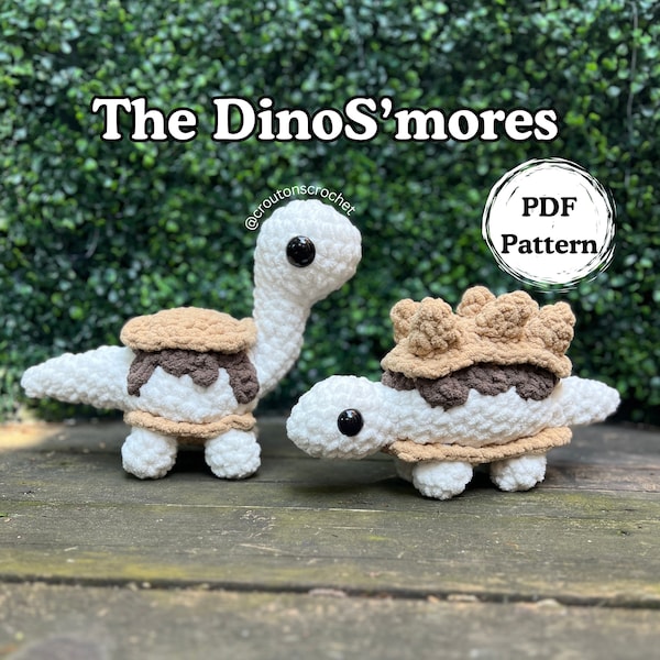 Pacchetto di schemi all'uncinetto DinoS'mores / Amigurumi 2 in 1 StegoS'moreus e BrontoS'moreus in formato PDF