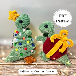 2-in-1 Holiday Dinosaur Crochet Pattern Bundle | Tree Rex and Velociwraptor Amigurumi Patterns