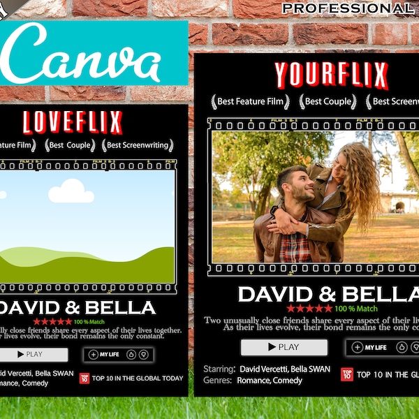 Template Canva Movie Poster Filmstrip| Fully Editable | Gift for Couples Poster |Weddings | Custom gift | Series Poster, EASY FAST EDIT