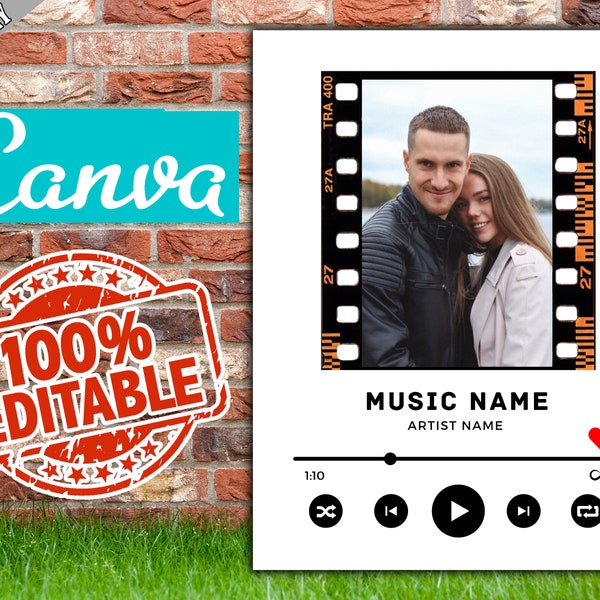 Canva Song Plaque Template Filmstrip | Fully Editable | Personalizaton Gift for Couples Poster | Weddings | Song Poster, EASY FAST EDIT
