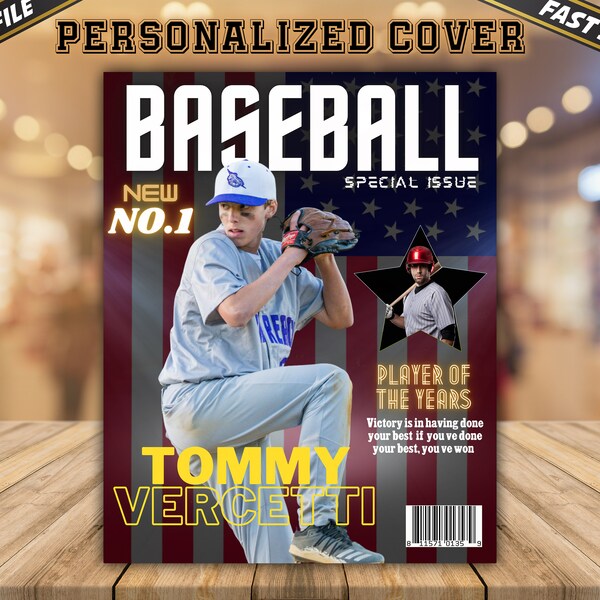 Custom Baseball Magazine Cover, Sports Design, Sports Teams and Individuals, Athlete Of The Year, Custom Gift, Sports Baseball Banner